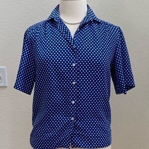 Russ, Royal blue and white dot shirt.